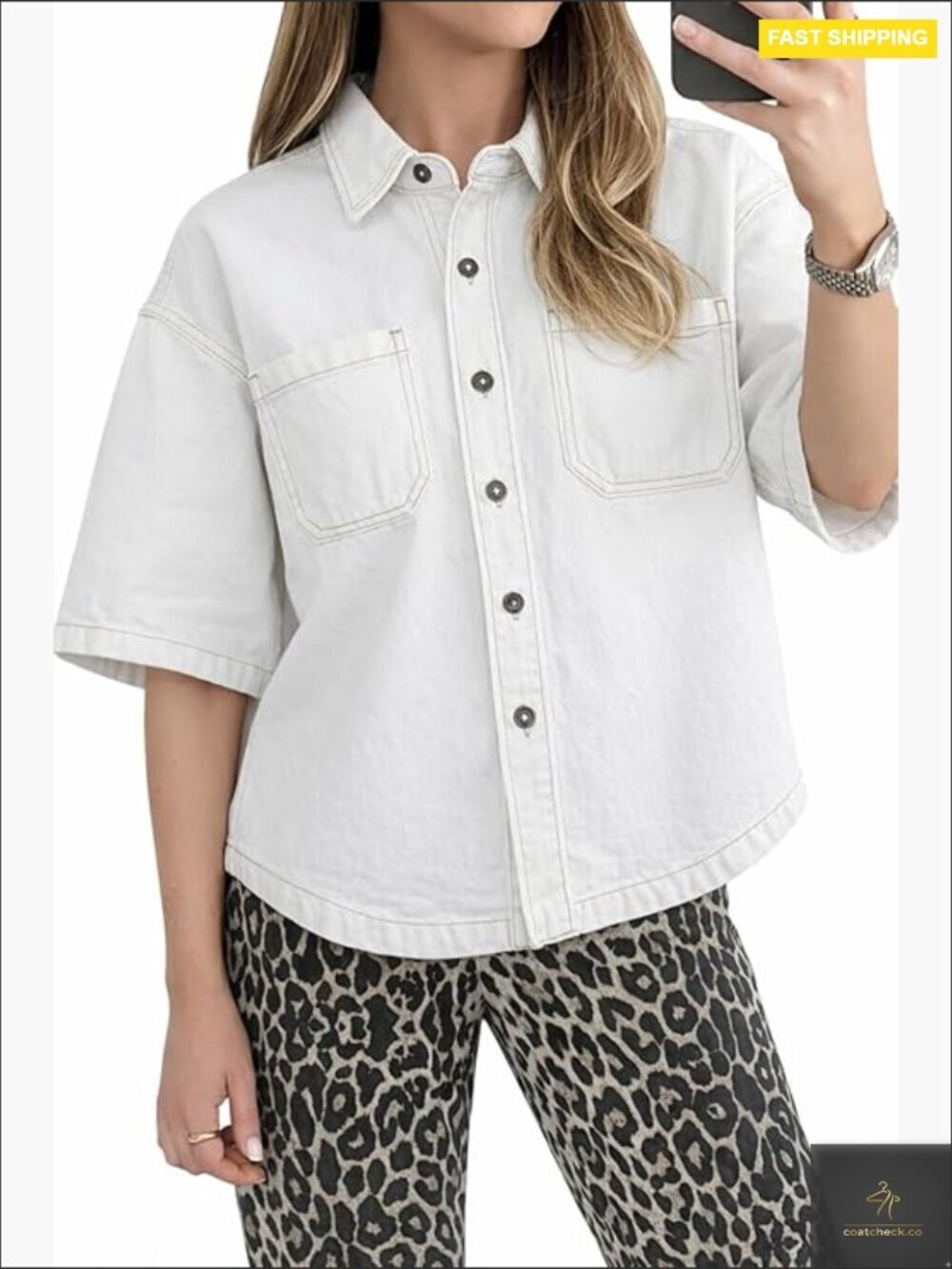 Oversized Crop Denim Shirt Button Down Casual Jean Blouse Trendy Y2K
